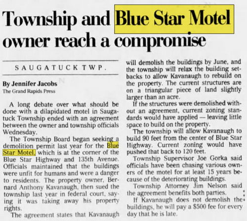 Blue Star Motel (Saugatuck Lodges) - Mar 2 2000 Article